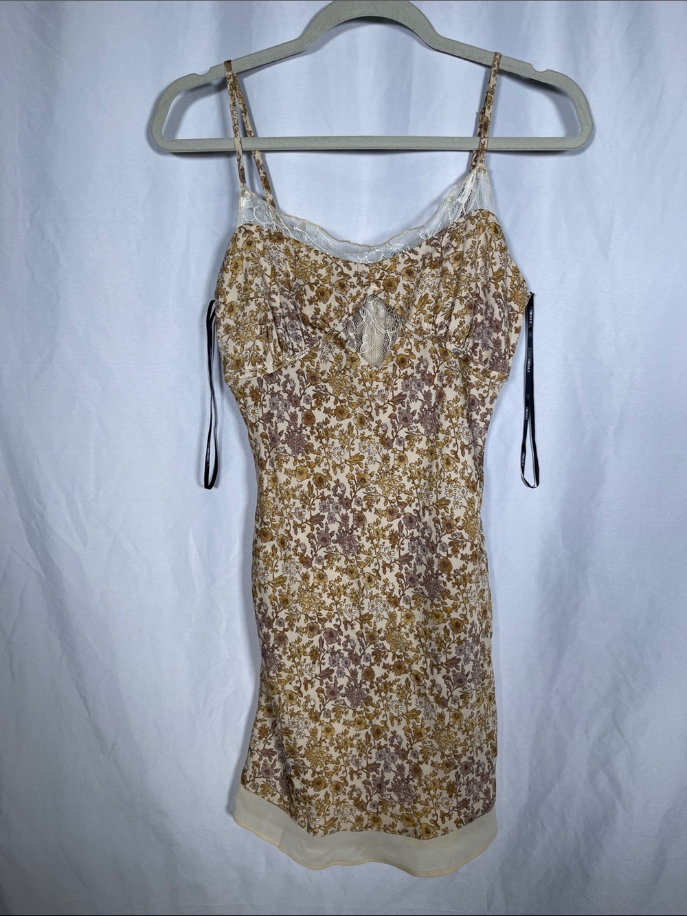 FOREVER 21 WOMENS YELLOW FLORAL SLIP LACE MINI DRESS SMALL